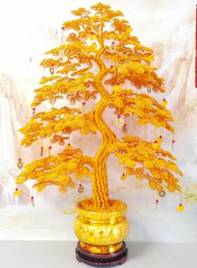 金色发财树纯手工编织摇钱树摆件玄关电视柜轻奢高档装饰开业礼物