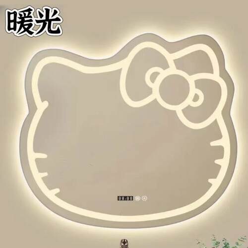 网红美妆镜Kitty猫咪化妆镜家居梳妆镜LED 灯智能触屏
