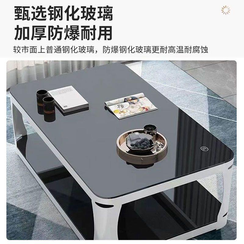 钢化玻璃茶几小户型客厅家用简约现代长方形双层茶台铁艺办公茶桌