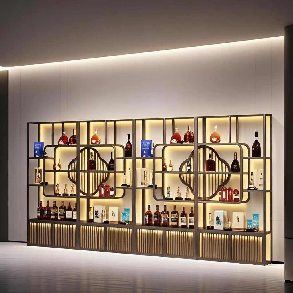 新中式酒柜发光展示柜酒庄落地葡萄酒架铁艺红酒架白酒展示架商用