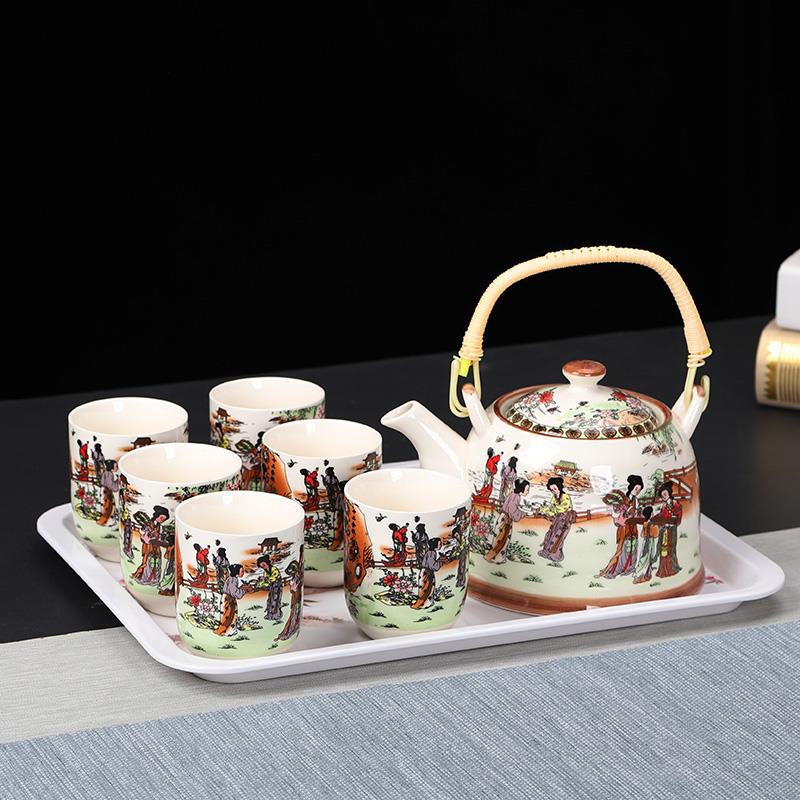 高档提梁壶茶具装功夫整家用茶酒店茶壶陶瓷茶壶套茶杯大套容量泡