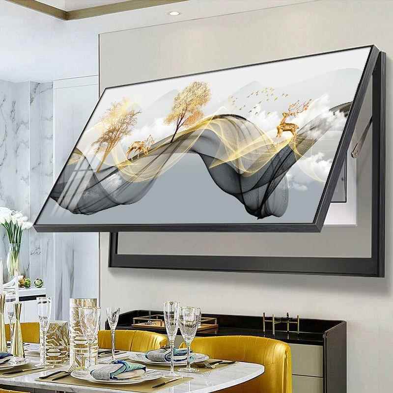 电表箱装饰画大尺寸配电箱电闸遮挡盒抽象免打孔超长横款弱电挂画