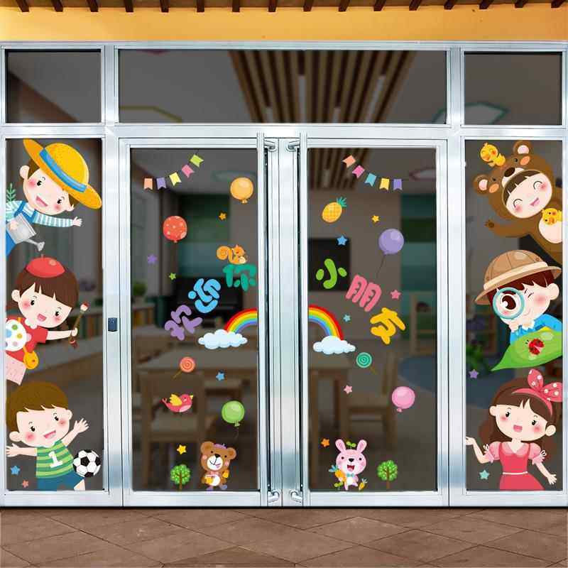 开 学欢迎小朋友卡通墙贴画 画窗贴推拉玻璃门贴纸装饰立体幼儿园,家居饰品,软装墙贴,淘宝优惠券,粉丝福利购,淘宝优惠卷