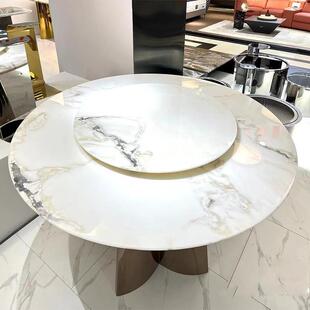 进口天然大理石餐桌奢石圆餐桌家用现墅饭桌子白轻奢高代Gtb6faNd