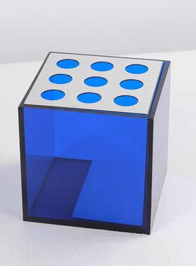 现代轻奢蓝色方形亚克力金属多功能收纳盒纸巾盒样板间装饰品摆件