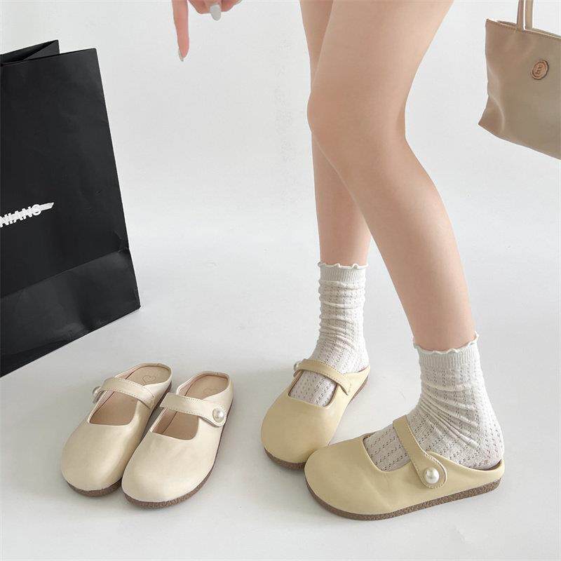平底玛丽珍包头半拖鞋白色配裙子平底包头拖鞋女夏外穿2026新款