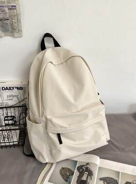 双肩包女学生校园古风帆布书包初高中生简约纯色大容量背包
