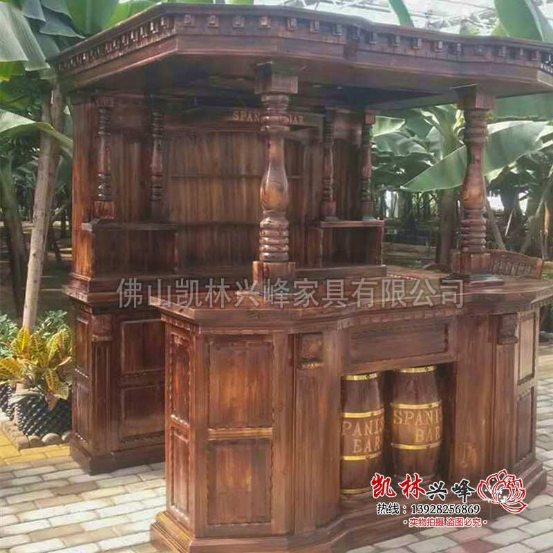 中式收银台实木酒吧屋新复古风餐厅前台茶楼酒店养生馆接待台柜台