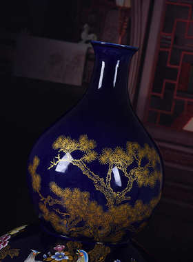 陶瓷落地大花瓶蓝色花鸟葫芦瓶陶瓷葫芦室内家居玄关装饰品摆件