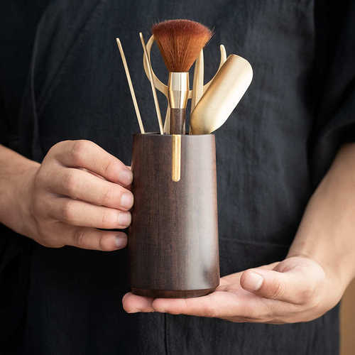 功夫茶具茶艺配件实木黑檀茶道六君子套装泡茶工具针刀夹子勺