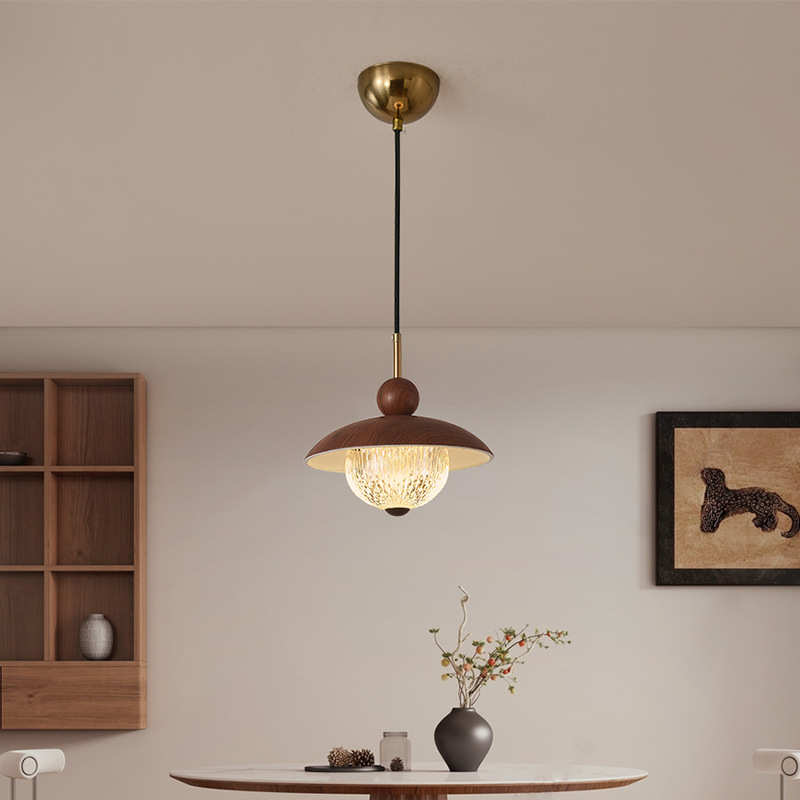 中古风餐厅吊灯复古胡桃木色餐桌吧台灯创意个性艺术卧室床头吊灯