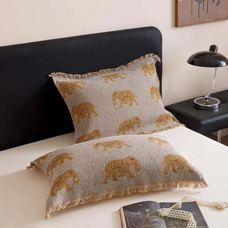 色织提花流苏枕巾 52*75cm/对 西域藏式名族风全棉多层纱布