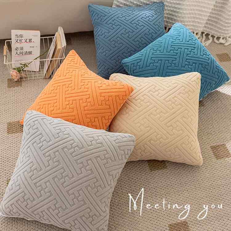 北欧风沙发抱枕客厅靠垫纯色毛绒护腰靠枕床头靠背垫抱枕套不含芯