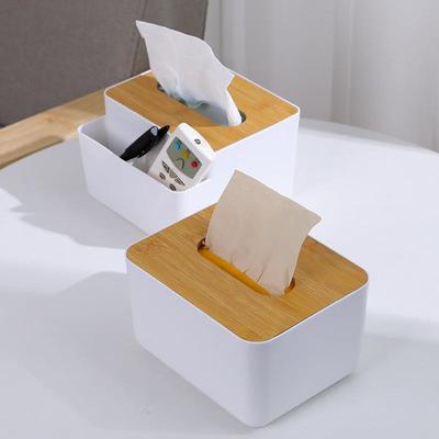 Square Tissue Box with Slotted Wooden Lid, Japanese Minimali