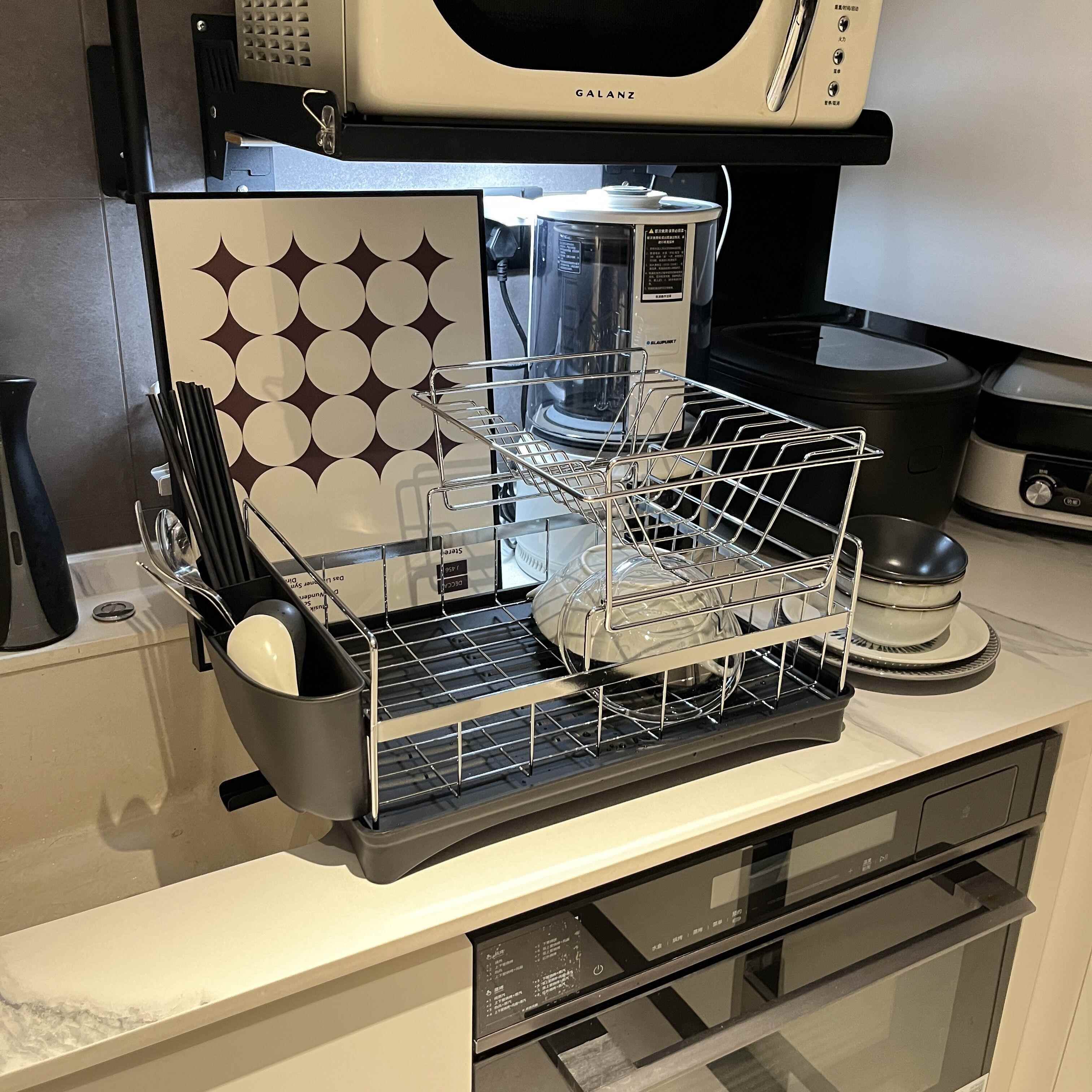 VILEE 轻奢包豪斯层厨房不锈PLS钢沥水篮中古物银色碗架水杯双置