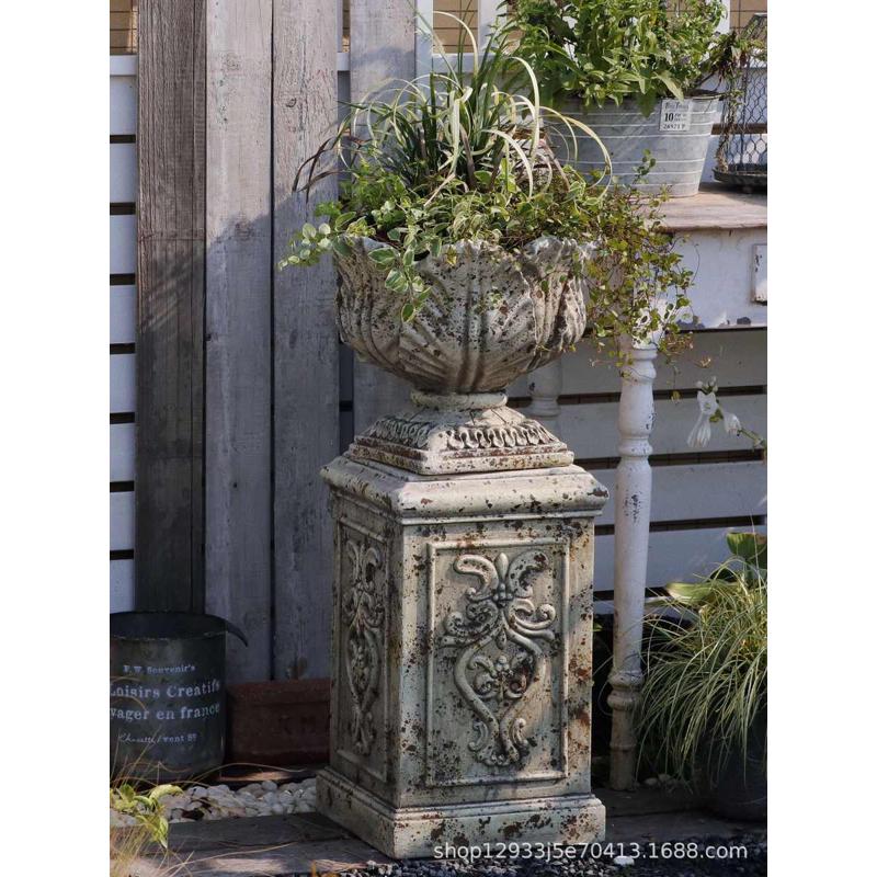 欧式复古做旧锈色罗马柱立柱花盆庭院别墅阳台花园装饰造景工艺品