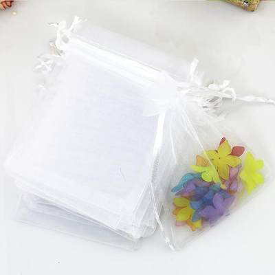 束口小礼品袋子透明白色素色纱袋网纱饰品包装袋果实套花袋子定制