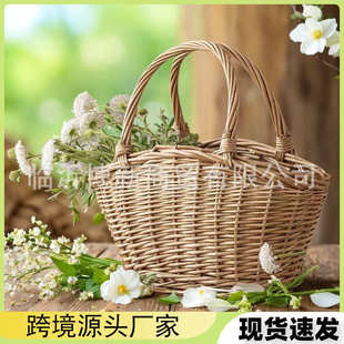 手工柳编手提篮藤编编织水果收纳筐竹篮蔬菜篮子野餐花艺插花花篮