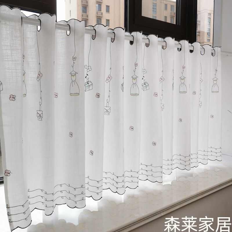 半截窗帘短窗帘短帘北欧小窗帘厨房飘窗阳台纱帘遮光半帘免打孔