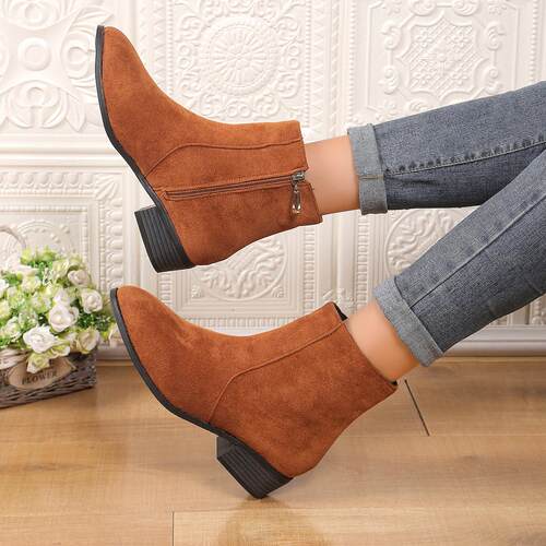 Autumn plus zipper women's suede Martin boots, thick heel