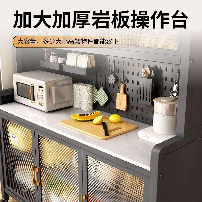 现代厨房置物架落地多层餐边柜岩板切菜桌多功能微波炉烤箱收纳柜
