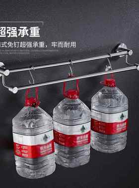 免打孔巾毛巾杆034不锈钢拉丝54648高低双杆浴室毛间巾加厚卫生毛