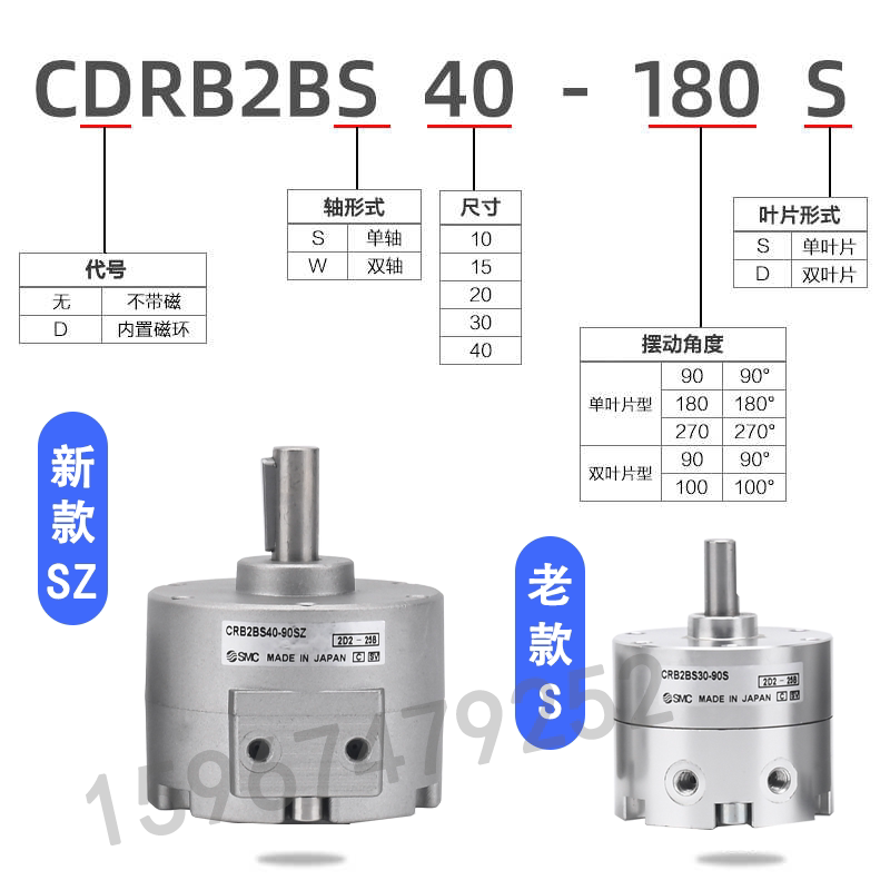 SMC叶片式旋转气缸CDRBS/CRB2BS10/15/20/30/40-90S/180度-270-SZ