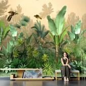 东南亚风格 热带雨林墙贴植物墙纸芭蕉叶酒店墙布壁纸绿植森林壁画
