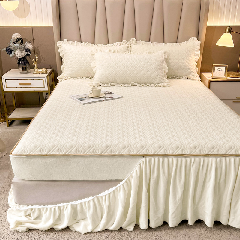 欧式加绒可拆卸床裙床笠二合一夹棉床罩单件牛奶绒珊瑚绒冬季保暖