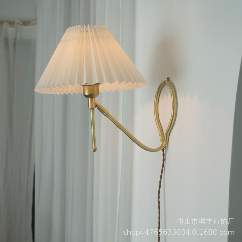 美式复古褶床馨头台灯怀0689旧日式温百网红中古创意两墙用壁灯