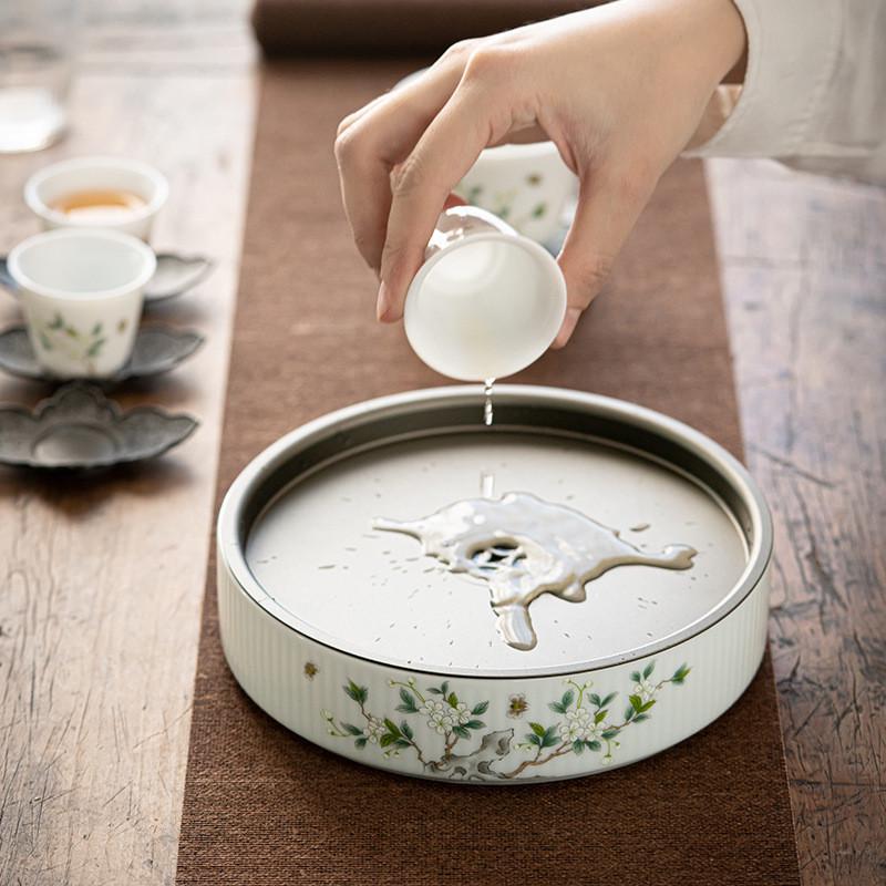 手绘茶盘祥功夫茶具 盖干简约双层青盘壶泡锡创意蓄水礼品批发承