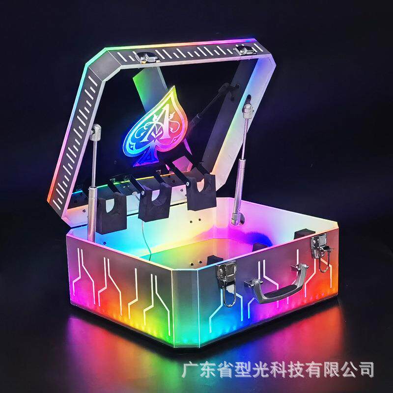 新款LED七彩黑桃A香槟王酒箱三支装科技亚克力酒座酒吧酒具KT