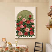 手绘油画中古风客厅装 饰画玫瑰沙发背景墙壁画高级感玄关肌理挂画