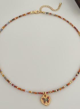简约串珠滴油蝴蝶项链百搭项链