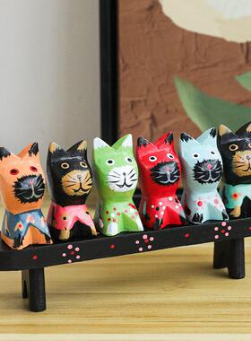 北欧简约巴厘岛风格手工彩绘套六木凳小猫咪家居装饰工艺品摆饰