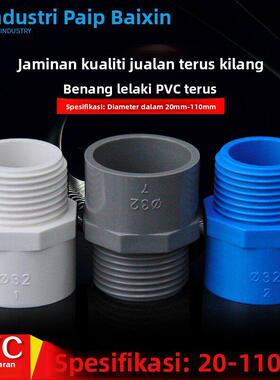 PVC给水管外牙直接 直通外丝接头20 25 32 40 50 63 75白篮灰色螺