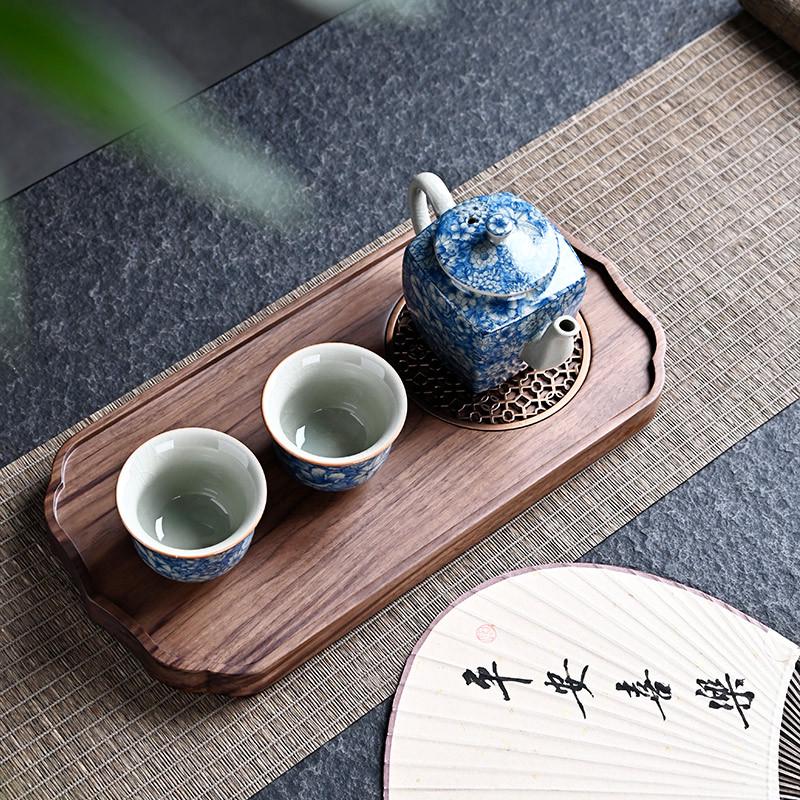 北美黑胡桃木干泡盘旅行便携式茶台实木整块茶盘原木轻奢日式托盘