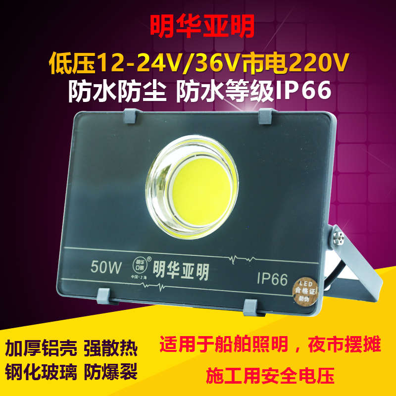 上海亚明led投光灯户外防水超亮12V24V通用/36V/220V船用灯抗干扰