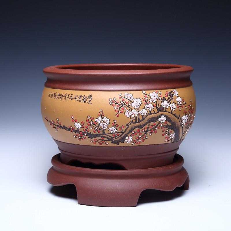 宜兴紫砂花盆陶瓷君子兰榕树小叶紫檀盆景盆栽紫砂盆客厅紫砂花盆