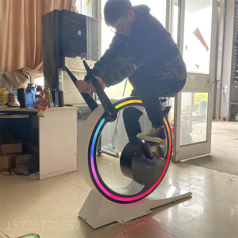 脚踏不锈钢迷你发光单车七彩流光柱互动骑行发电喷泉水车设备制作
