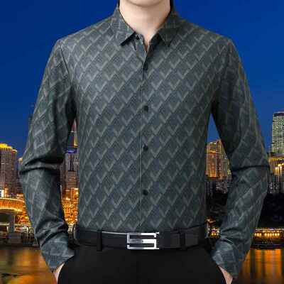 奢侈大牌男士衬衫长袖中5980-TB年休烫抗磨毛衬衣爸皱闲爸春秋免