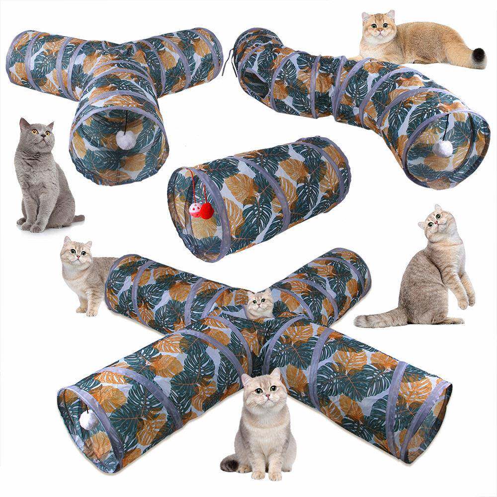 新款印花猫隧道宠物用品猫咪隧道可收纳折叠猫通道猫玩具钻桶