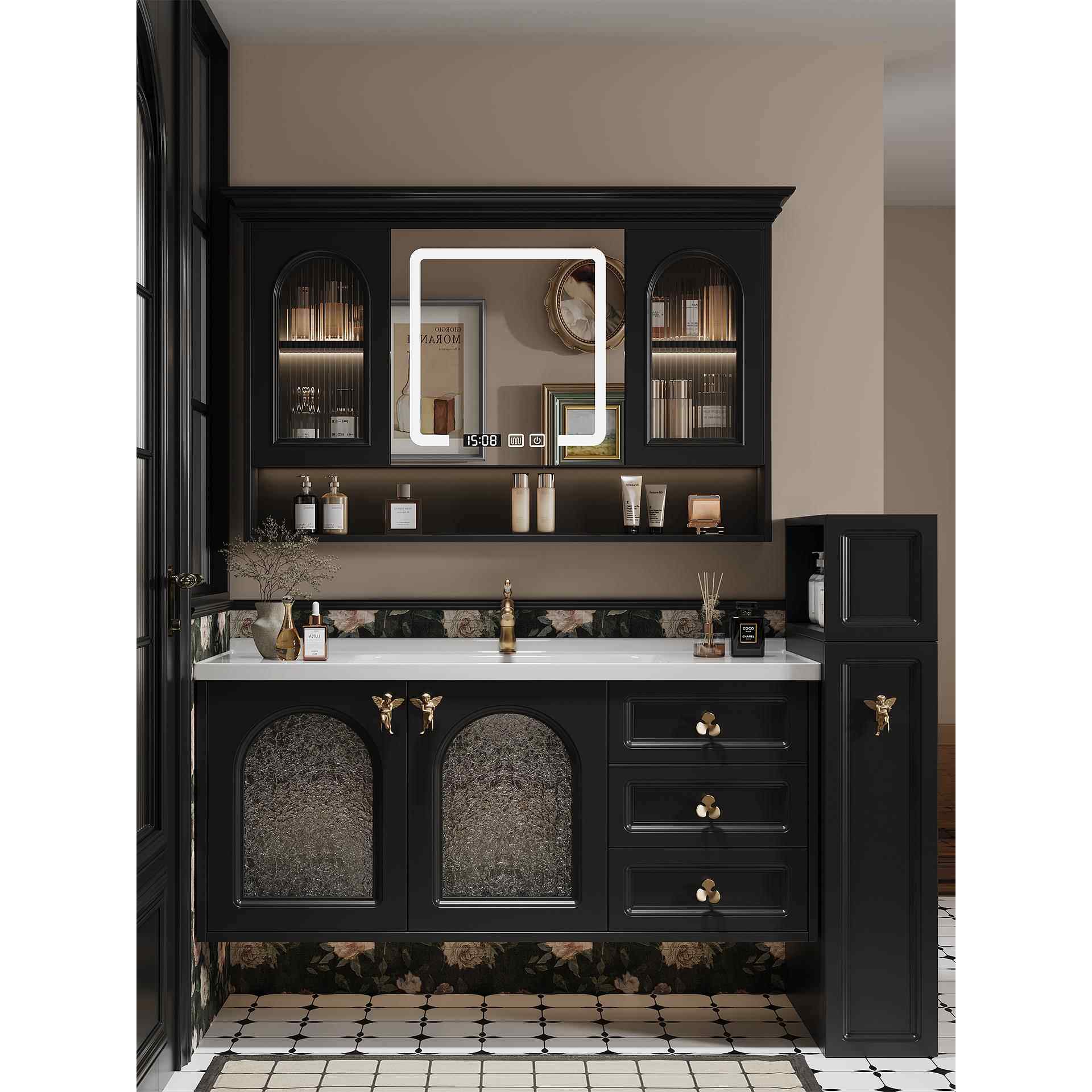 法式覆古风橡胶木烤漆智能浴室柜组合卫生间陶瓷一体洗手洗脸,家装主材,浴室柜组合,淘宝优惠券,粉丝福利购,淘宝优惠卷