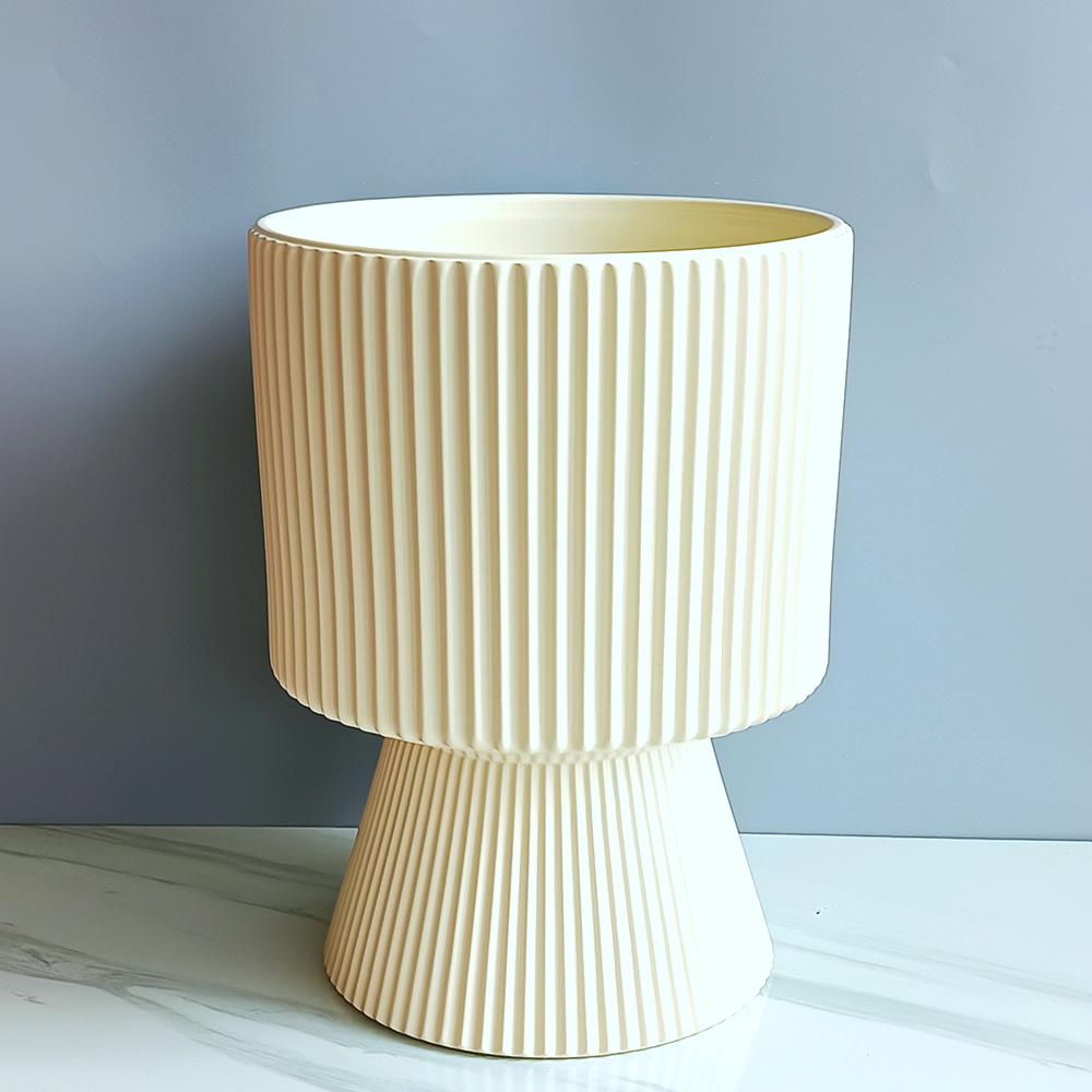 超大号陶瓷条纹花盆北欧简约家居蝴蝶兰客厅插花花器栽盆景花盆