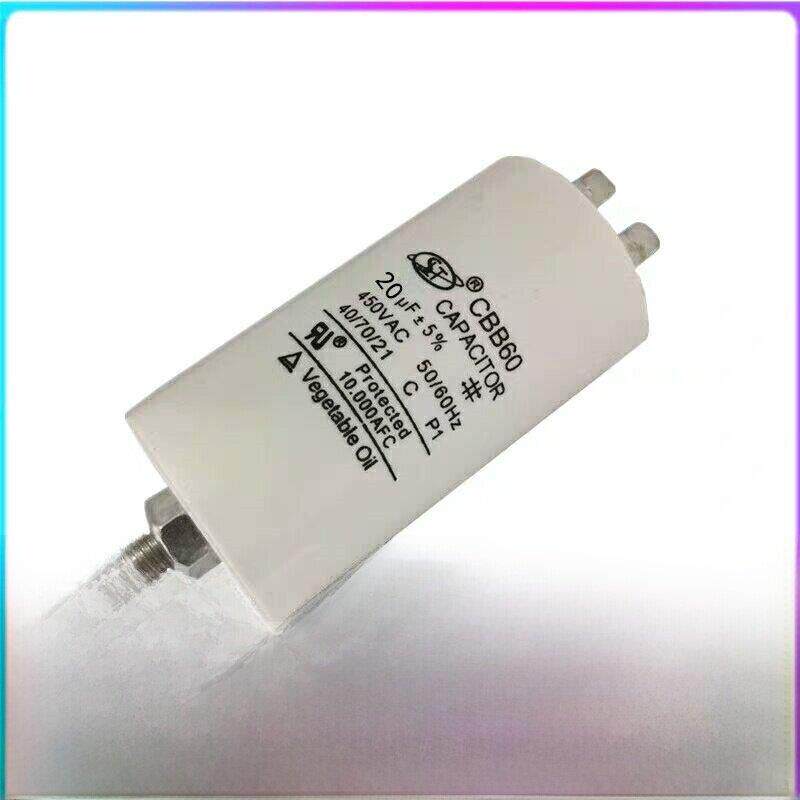 CBB60气泵电机电容 20UF450V底部带螺丝 450V20UF启动电容2/4插片