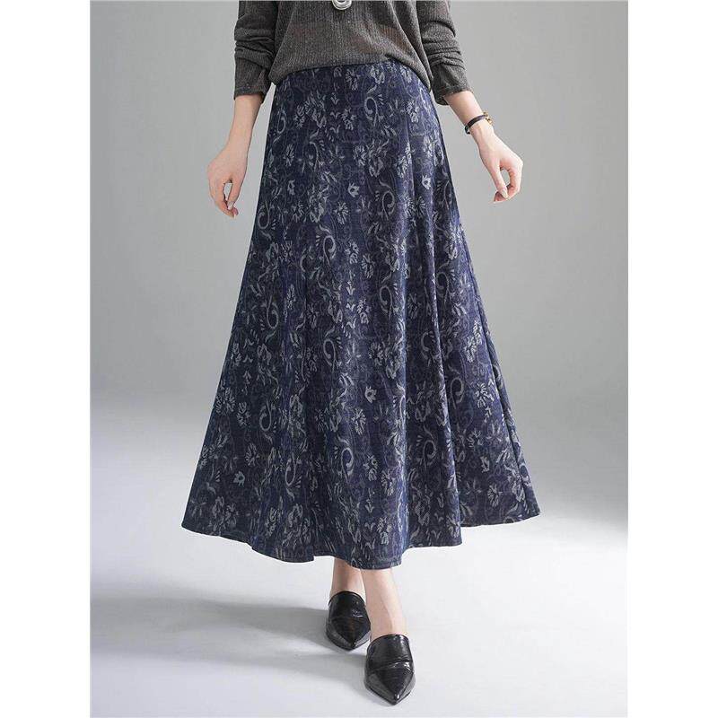 复古印花牛仔裙女2026春秋季新款高腰显瘦a字半身裙中长版休闲裙