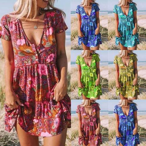 Women's printed collar short sleeved dress