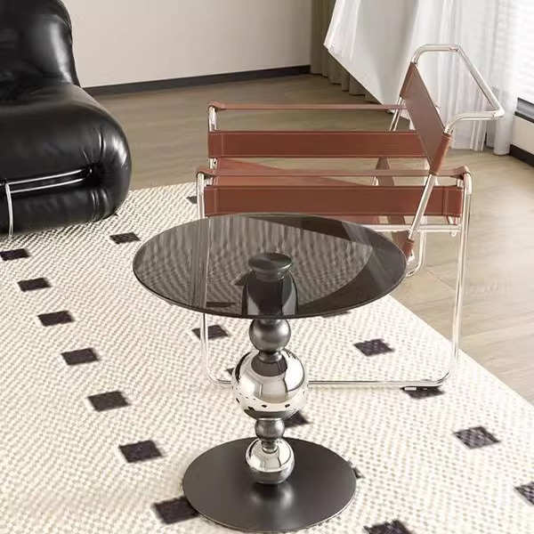 中古创意玻璃沙发边几客厅高级感现代简约不锈钢小茶几角几房间无