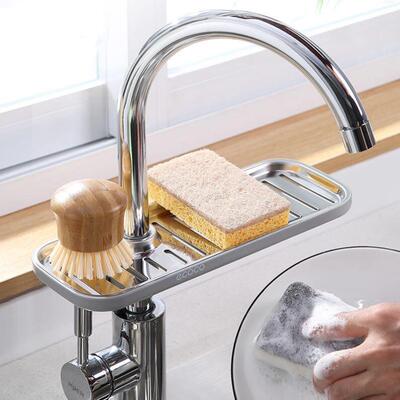 aucet sponge soap drainage rack storage sink adjustable dish
