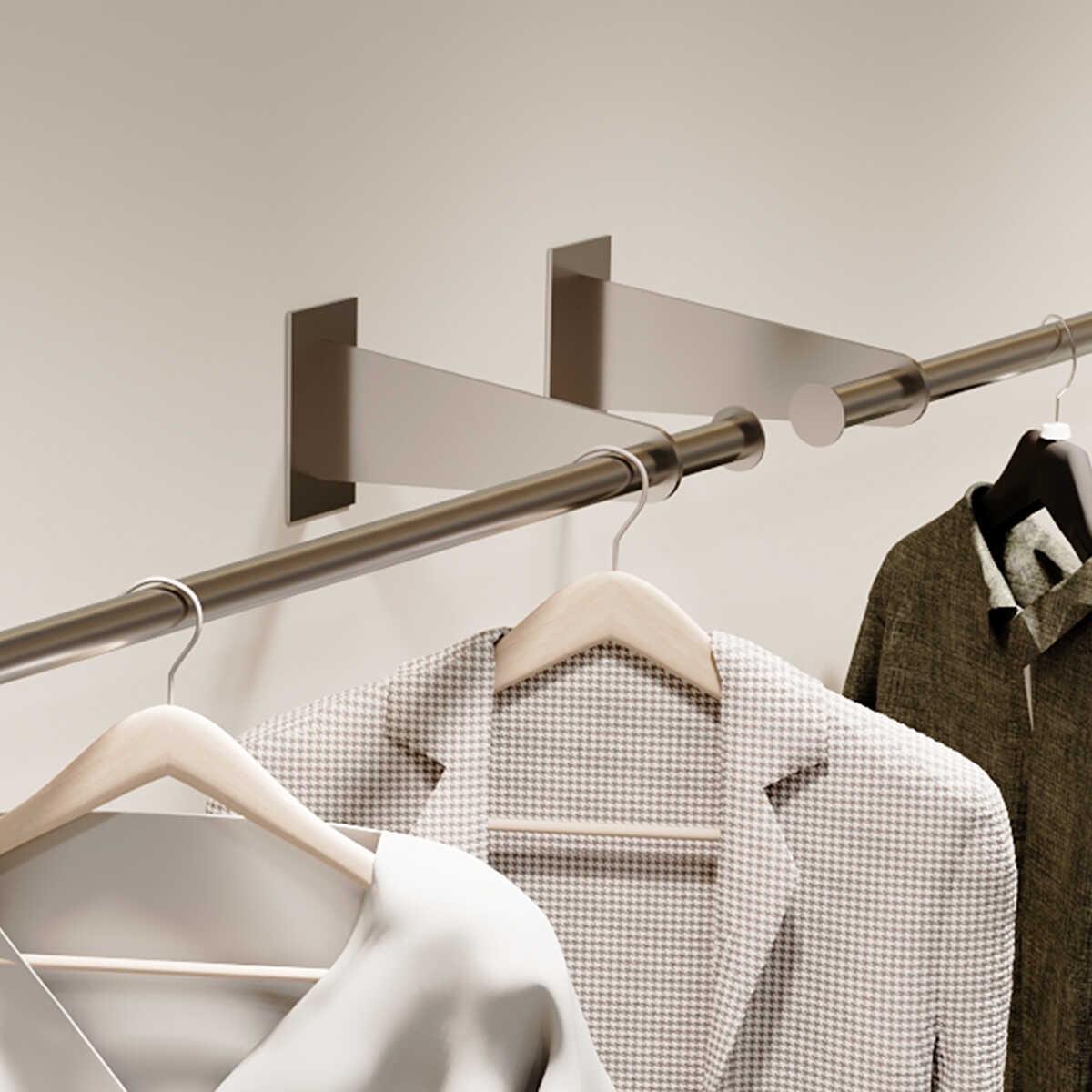 服装店悬挂式上墙壁挂展示架不锈钢拉丝侧挂架女装衣服货架陈列架
